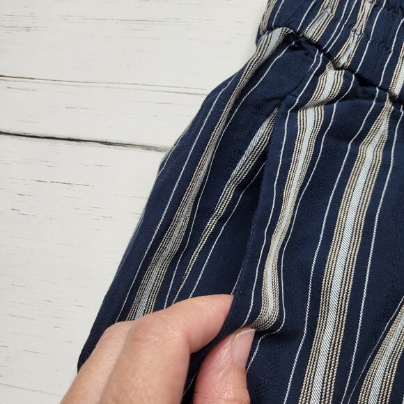J. Crew Pull On Cotton Blend Pants Stripe Navy Blue High Rise Straight Medium 8 - Picture 4 of 6